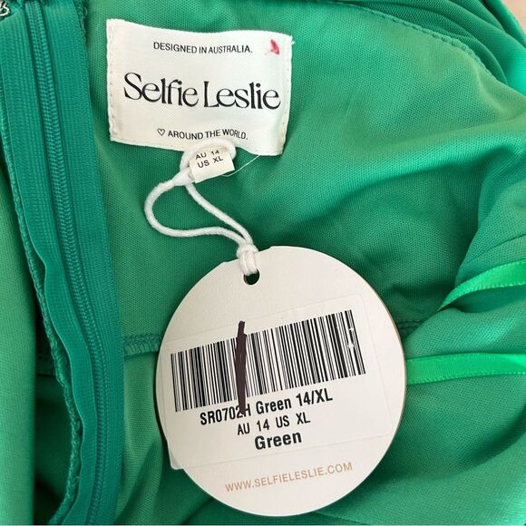 Selfie Leslie Dream Catcher Long Sleeve Ruched Mini Dress Green Size XL - Picture 7 of 10